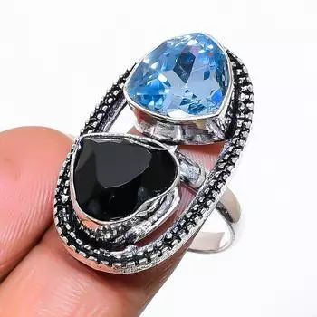 Ювелирное кольцо ручной работы из стерлингового серебра 925 пробы с натуральным драгоценным камнем, размер 7 L7l95