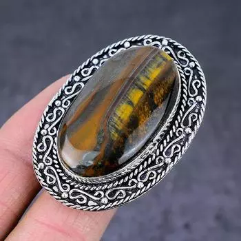 Ювелирное кольцо ручной работы из стерлингового серебра 925 пробы с натуральным тигровым глазом, размер 5 b8l91