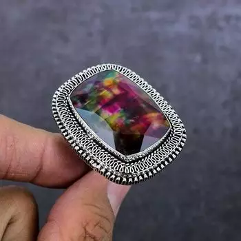 Ювелирное кольцо ручной работы из стерлингового серебра 925 пробы с аммолитом, размер 9 l4f94