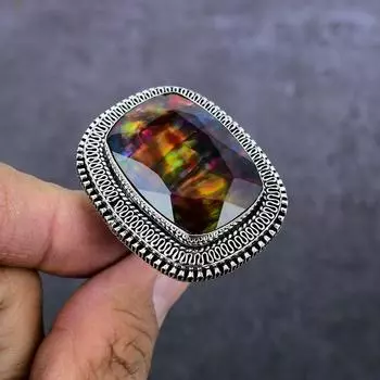 Ювелирное кольцо ручной работы из стерлингового серебра 925 пробы с аммолитом, размер 8,5 y1w75