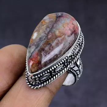 Ювелирное кольцо ручной работы из стерлингового серебра 925 пробы с натуральным солнечным камнем, размер 8 F8T81