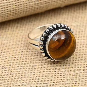 Ювелирное кольцо ручной работы из стерлингового серебра 925 пробы с тигровым глазом на Рождество 4 жёлтый