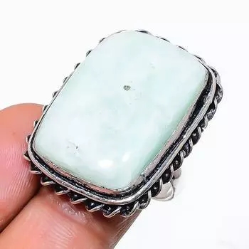 Ювелирное кольцо ручной работы из стерлингового серебра 925 пробы с натуральным амазонитом, размер 7, A4s64