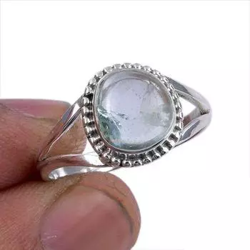 Ювелирное кольцо ручной работы из стерлингового серебра 925 пробы с натуральным аквамарином S.9.5 l9P68
