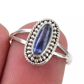 Ювелирное кольцо ручной работы из стерлингового серебра 925 пробы с натуральным кианитом, размер 6 u3v75