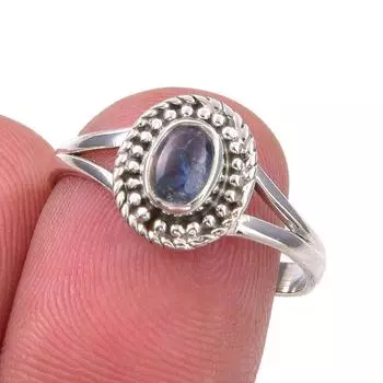 Ювелирное кольцо ручной работы из стерлингового серебра 925 пробы с натуральным кианитом, размер 7,5 G8s91