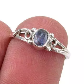 Ювелирное кольцо ручной работы из стерлингового серебра 925 пробы с натуральным кианитом, размер 6 F7P44