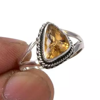 Ювелирное кольцо ручной работы из стерлингового серебра 925 пробы с натуральным цитрином, размер 6,5 P9z23