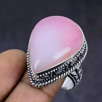 Ювелирное кольцо ручной работы из стерлингового серебра 925 пробы с натуральным розовым опалом, размер 9 Z8d38