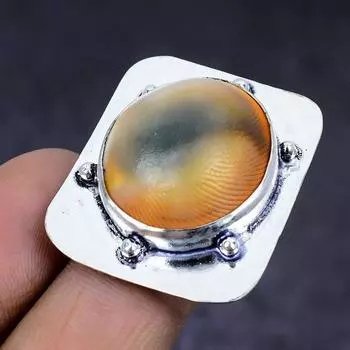 Ювелирное кольцо ручной работы из стерлингового серебра 925 пробы с натуральным драгоценным камнем-ракушкой, размер 8 V3I52