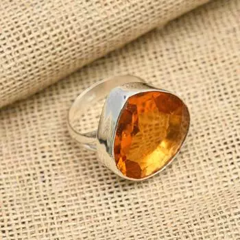 Ювелирное кольцо ручной работы из стерлингового серебра 925 пробы с медовым топазом для нее 4 оранжевый
