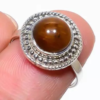 Ювелирное кольцо ручной работы из стерлингового серебра 925 пробы с натуральным тигровым глазом, размер 7 N5t37