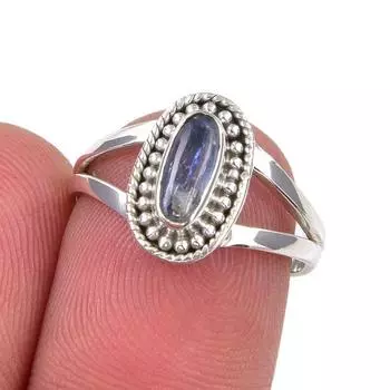 Ювелирное кольцо ручной работы из стерлингового серебра 925 пробы с натуральным кианитом, размер 6 P4p85