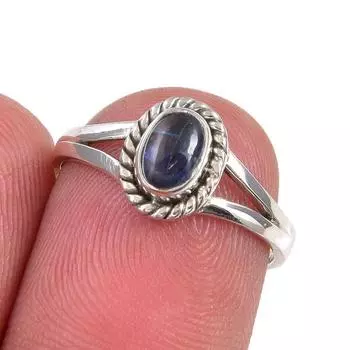 Ювелирное кольцо ручной работы из стерлингового серебра 925 пробы с натуральным кианитом, размер 6 G2P38