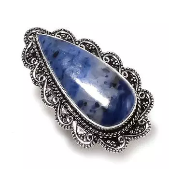 Ювелирное кольцо ручной работы из стерлингового серебра 925 пробы с натуральным драгоценным камнем содалитом, размер 7 Z4k97