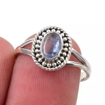 Ювелирное кольцо ручной работы из стерлингового серебра 925 пробы с натуральным кианитом, размер 6,5 f4O41