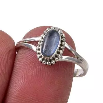 Ювелирное кольцо ручной работы из стерлингового серебра 925 пробы с натуральным кианитом, размер 9 K1M45