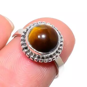 Ювелирное кольцо ручной работы из стерлингового серебра 925 пробы с натуральным тигровым глазом, размер 6 t6p11