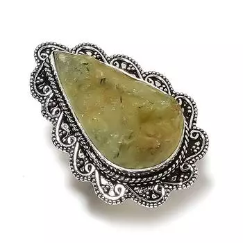 Ювелирное кольцо ручной работы из стерлингового серебра 925 пробы с натуральным драгоценным камнем пренитом, размер 9 a8E93