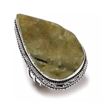 Ювелирное кольцо ручной работы из стерлингового серебра 925 пробы с натуральным драгоценным камнем пренитом, размер 8 b3Z74