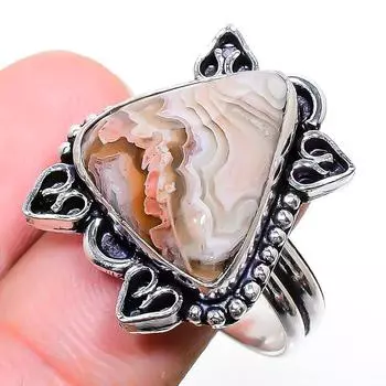 Ювелирное кольцо ручной работы из стерлингового серебра 925 пробы с кружевным агатом Laguna 10 S8K80 10