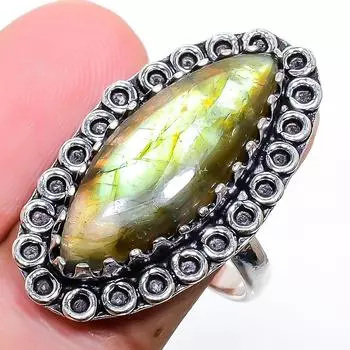 Ювелирное кольцо ручной работы из стерлингового серебра 925 пробы с лабрадоритом 7 R5l87 7 чёрный