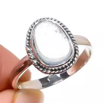 Ювелирное кольцо ручной работы из стерлингового серебра 925 пробы с натуральным аквамарином S.8 T5Q23