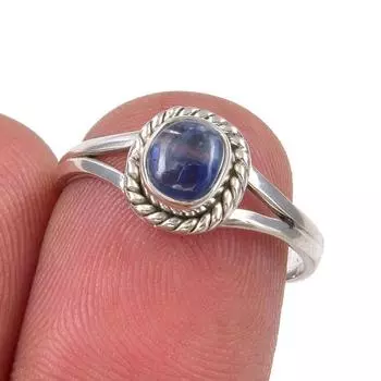 Ювелирное кольцо ручной работы из стерлингового серебра 925 пробы с натуральным кианитом, размер 7 M3J05