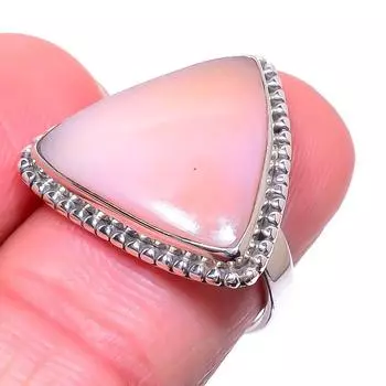 Ювелирное кольцо ручной работы из стерлингового серебра 925 пробы с натуральным розовым опалом, размер 7 t9T27