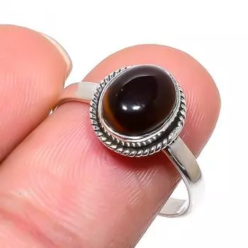 Ювелирное кольцо ручной работы из стерлингового серебра 925 пробы с натуральным тигровым глазом S.10 q8M21