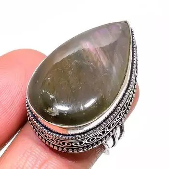 Ювелирное кольцо ручной работы из стерлингового серебра 925 пробы с лабрадоритом, размер 7,5 M1U85