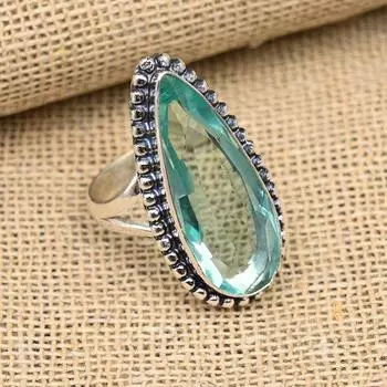 Ювелирное кольцо ручной работы из стерлингового серебра 925 пробы с аква-апатитом и драгоценным камнем для любви 4 зелёный