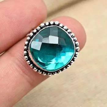 Ювелирное кольцо ручной работы из стерлингового серебра 925 пробы с аква-апатитом и драгоценным камнем для нее 4 синий