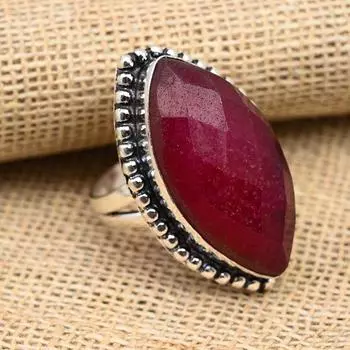 Ювелирное кольцо ручной работы из стерлингового серебра 925 пробы с граненым рубином маркизы 4 красный