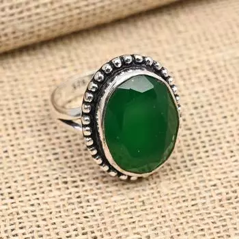 Ювелирное кольцо ручной работы из стерлингового серебра 925 пробы с граненым зеленым ониксом и драгоценным камнем для женщин 4 зелёный