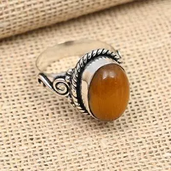 Ювелирное кольцо ручной работы из стерлингового серебра 925 пробы с тигровым глазом из драгоценного камня для женщин 4 жёлтый