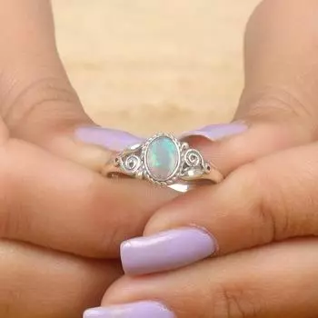 Ювелирное кольцо ручной работы из твердого серебра 925 пробы с эфиопским опалом и драгоценным камнем 14.05 MM синий