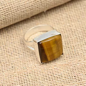 Ювелирное кольцо ручной работы из твердого серебра 925 пробы с драгоценным камнем «Тигровый глаз» 4 жёлтый