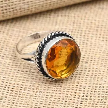 Ювелирное кольцо ручной работы из твердого стерлингового серебра 925 пробы с медовым топазом для женщин 4 оранжевый