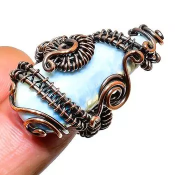 Ювелирное кольцо ручной работы Owhyee с опалом и медной проволокой, размер 7,5