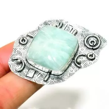 Ювелирное кольцо ручной работы с амазонитом 925 пробы, посеребренное, размер 6