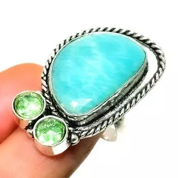 Ювелирное кольцо ручной работы с амазонитом цаворитом 925 пробы, посеребренное, размер 8