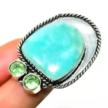 Ювелирное кольцо ручной работы с амазонитом цаворитом 925 пробы, посеребренное, размер 7