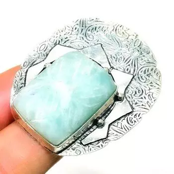 Ювелирное кольцо ручной работы с амазонитом 925 пробы, посеребренное, размер 7,5