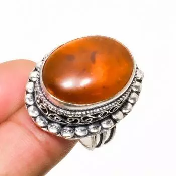 Ювелирное кольцо ручной работы с балтийским янтарем, посеребренное серебро 925 пробы, размер 8