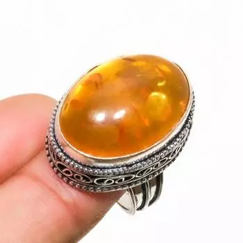 Ювелирное кольцо ручной работы с балтийским янтарем, посеребренное серебро 925 пробы, размер 7