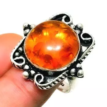 Ювелирное кольцо ручной работы с балтийским янтарем 925 пробы, посеребренное, размер 7,5