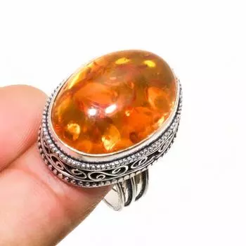 Ювелирное кольцо ручной работы с балтийским янтарем, посеребренное серебро 925 пробы, размер 8