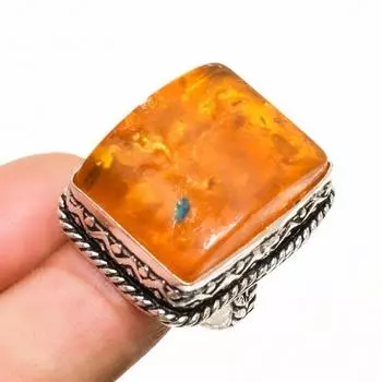 Ювелирное кольцо ручной работы с балтийским янтарем, посеребренное серебро 925 пробы, размер 8,5
