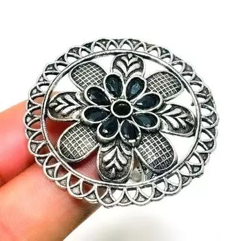 Ювелирное кольцо ручной работы с черной шпинелью 925 пробы, посеребренное, размер 7